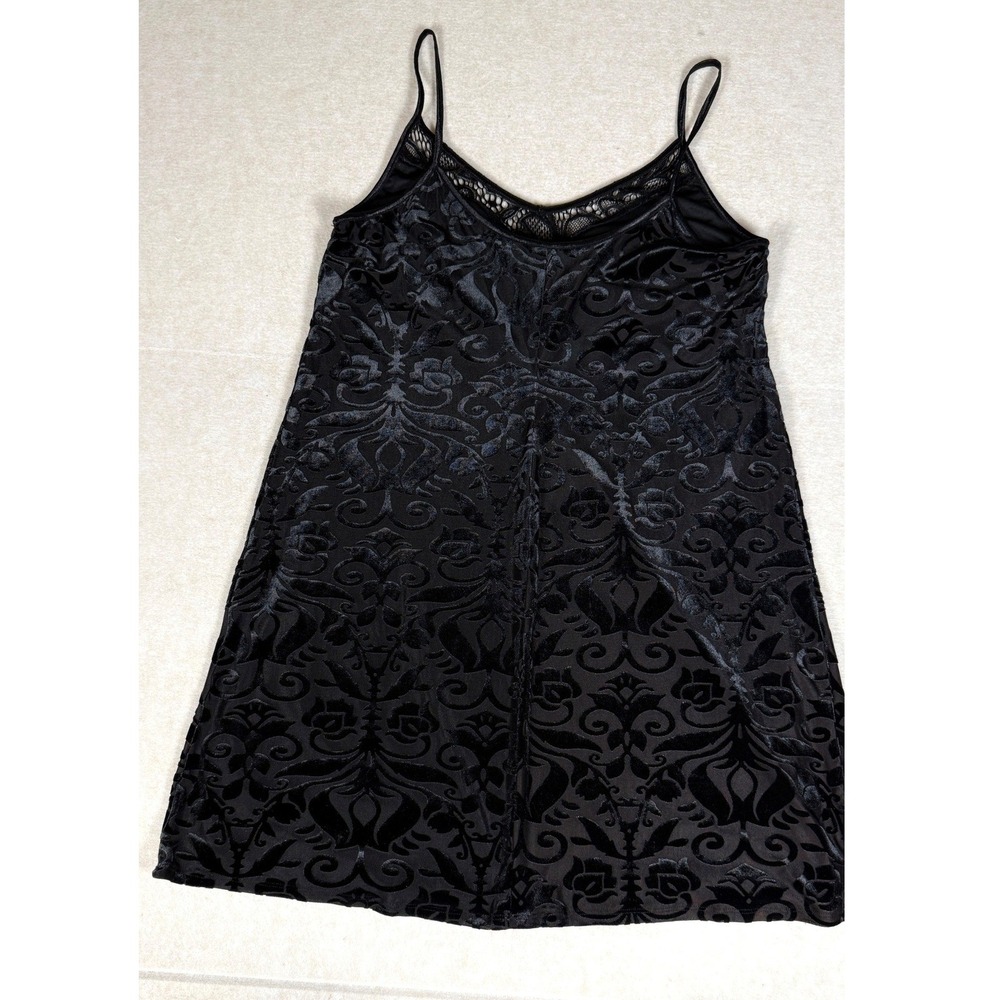 Black Velvet Burnout Slip Mini Dress Size XL Whimsygoth Dark Romantic Party - Picture 6 of 14